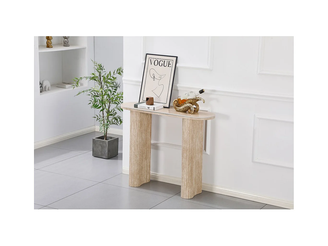 Table console travertin en céramique "Alba" - 100 x 30 x 80 cm - Marron