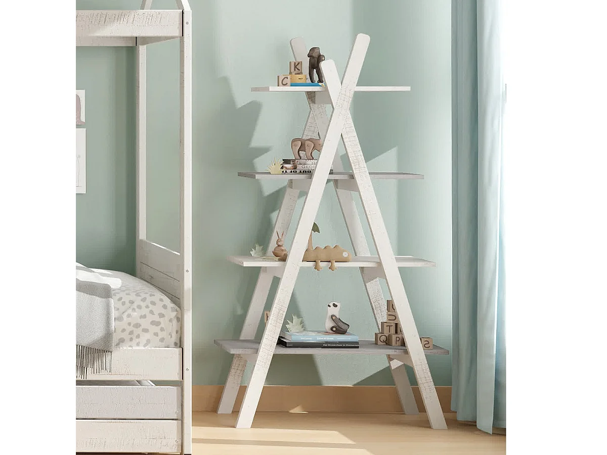 Etagère tipi enfant en bois gris et blanc H146 cm - Sue