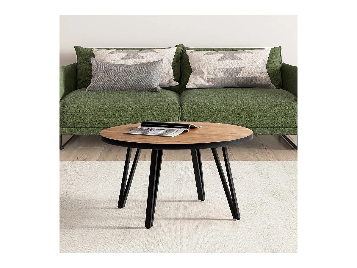 Table basse ronde couleur bois et noir Ø 80 cm - Lexi