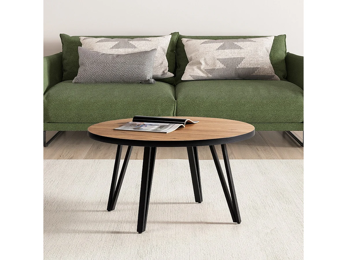 Table basse ronde couleur bois et noir Ø 80 cm - Lexi