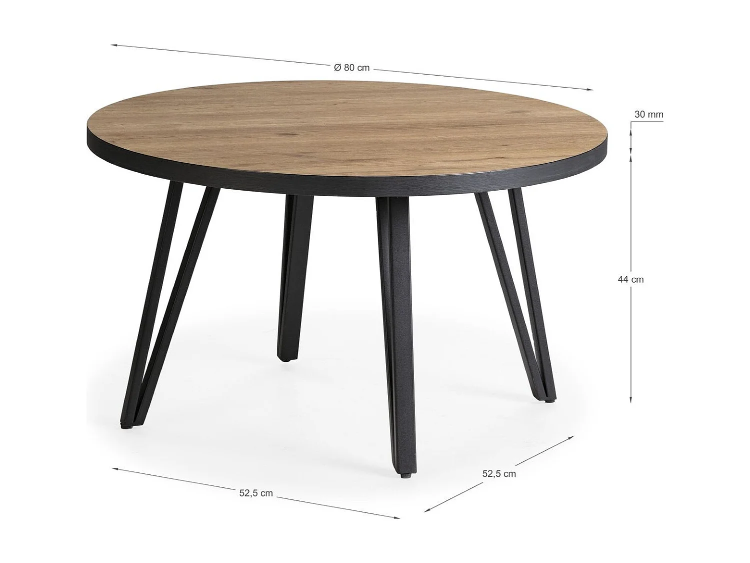 Table basse ronde couleur bois et noir Ø 80 cm - Lexi