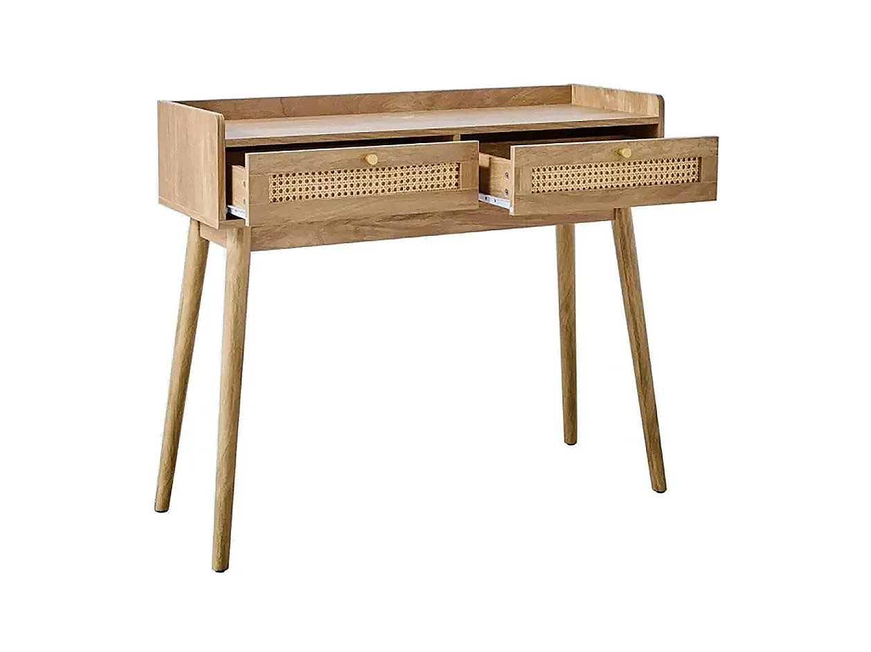 Console 2 tiroirs avec façades en rotin PALMO