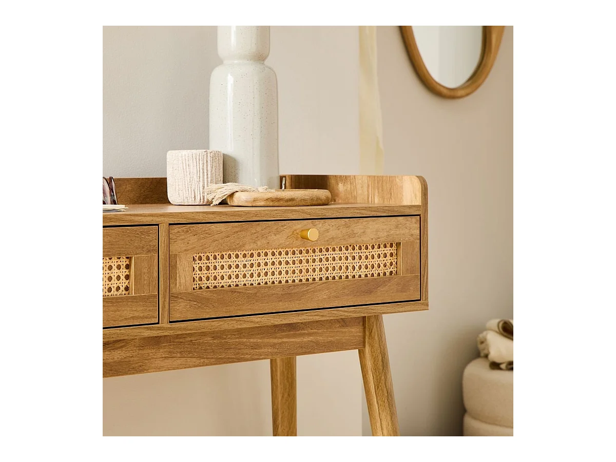 Console 2 tiroirs avec façades en rotin PALMO