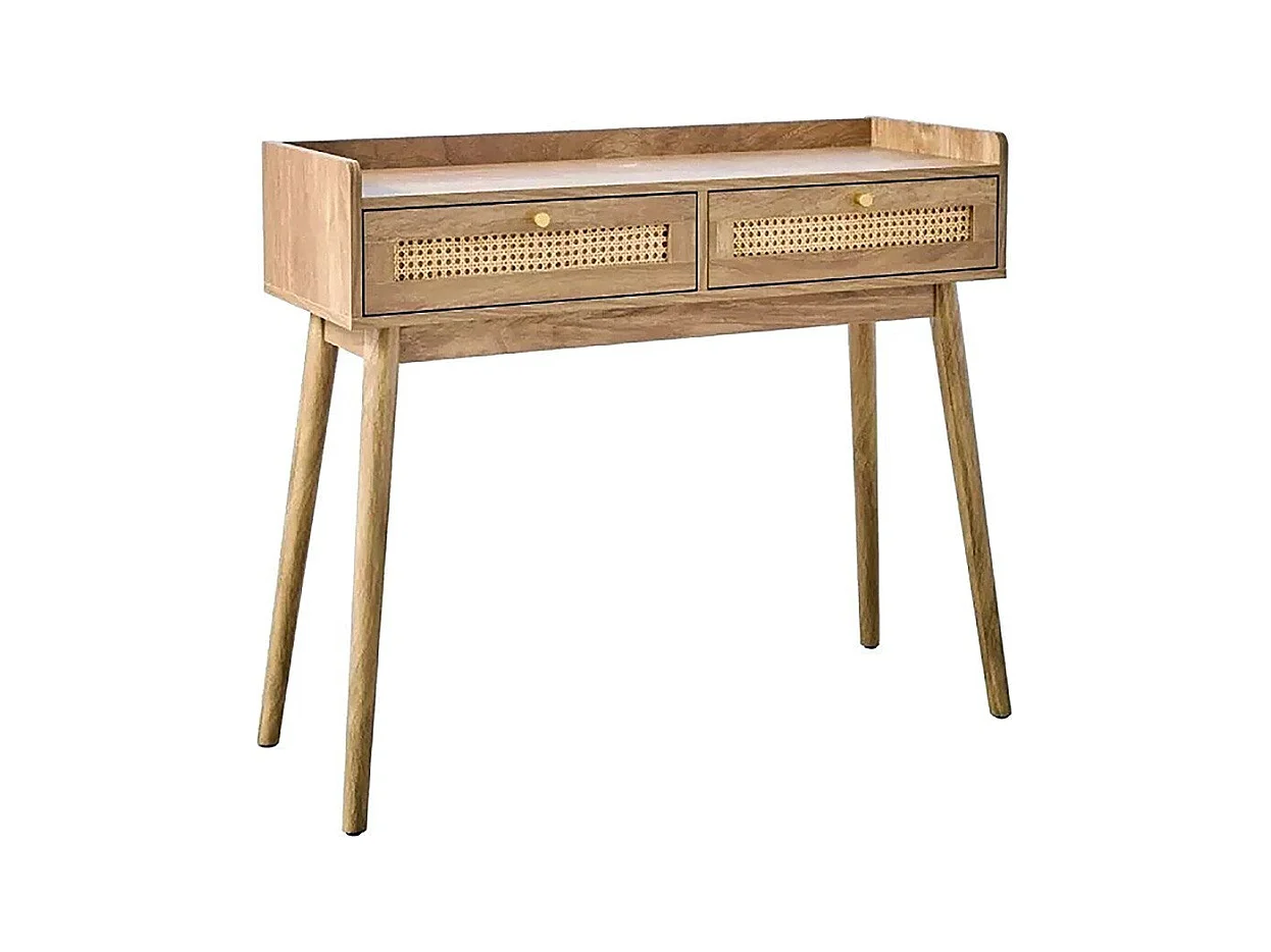 Console 2 tiroirs avec façades en rotin PALMO