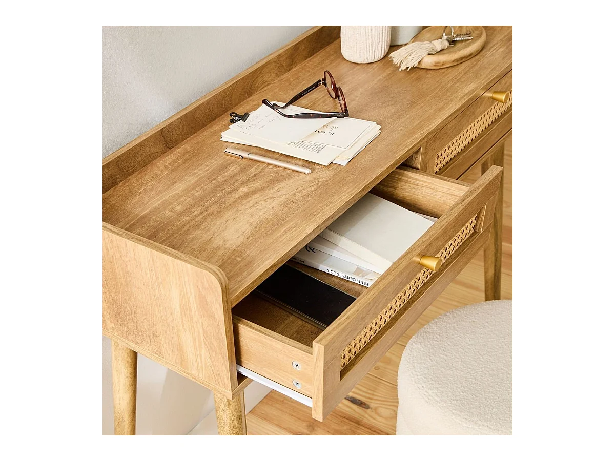 Console 2 tiroirs avec façades en rotin PALMO