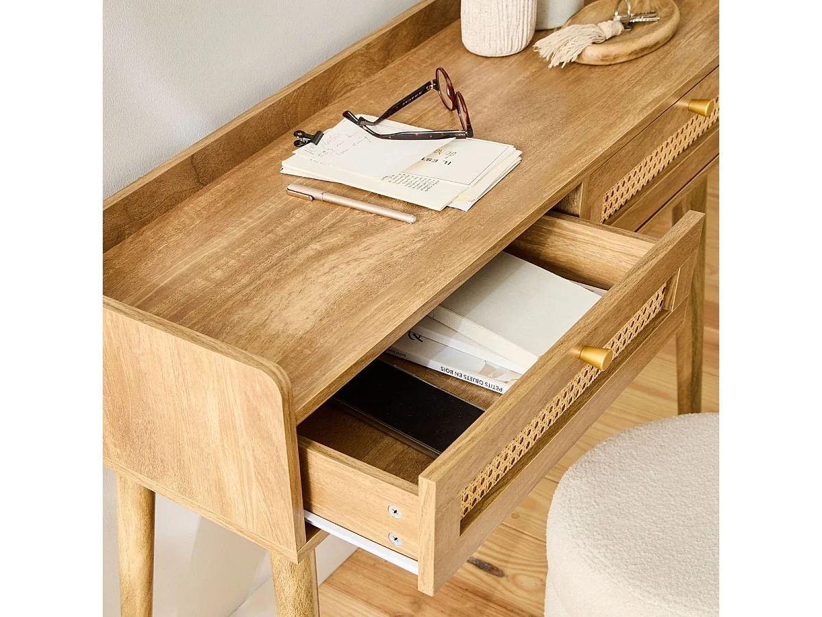 Console 2 tiroirs avec façades en rotin PALMO