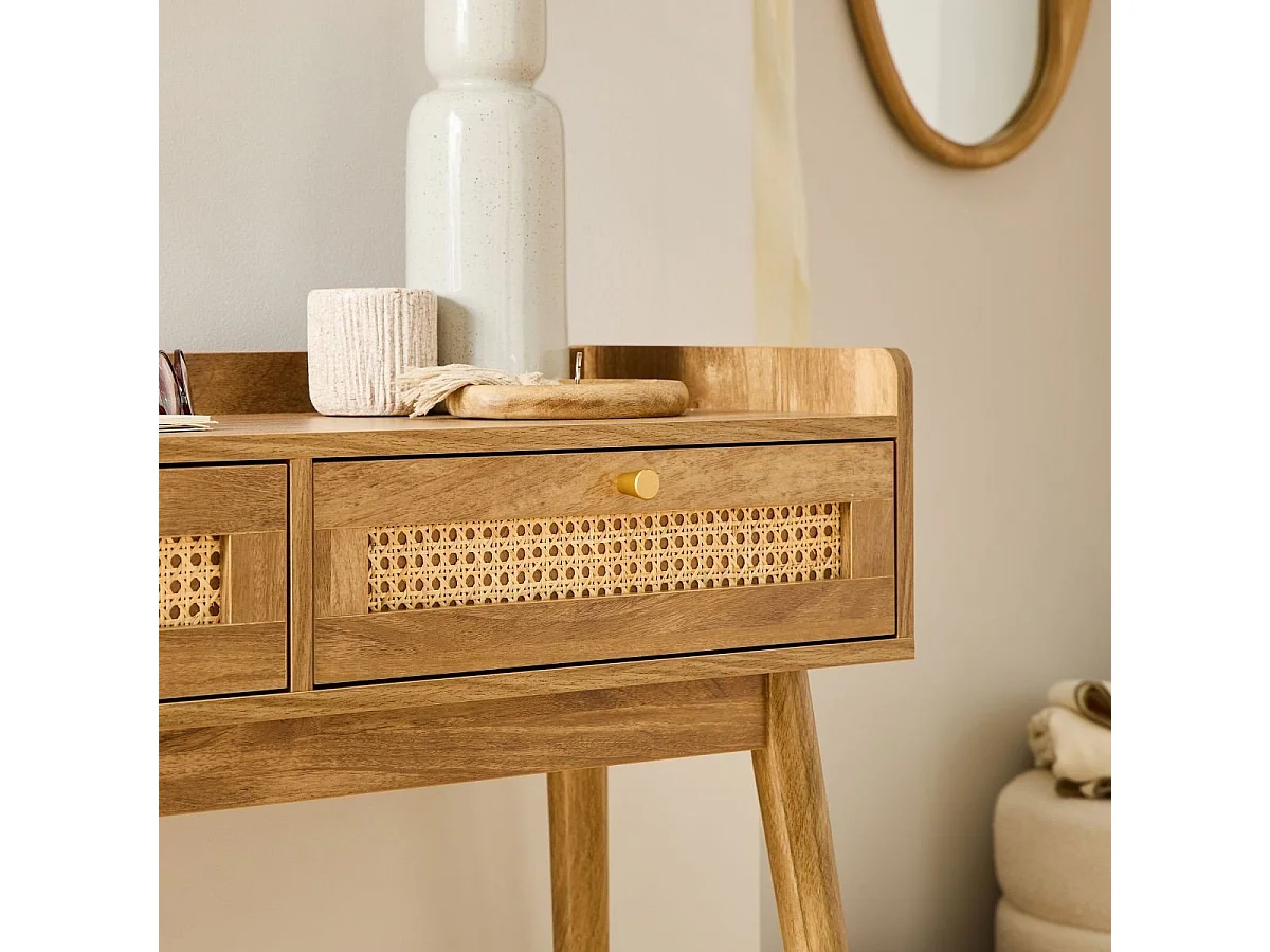 Console 2 tiroirs avec façades en rotin PALMO