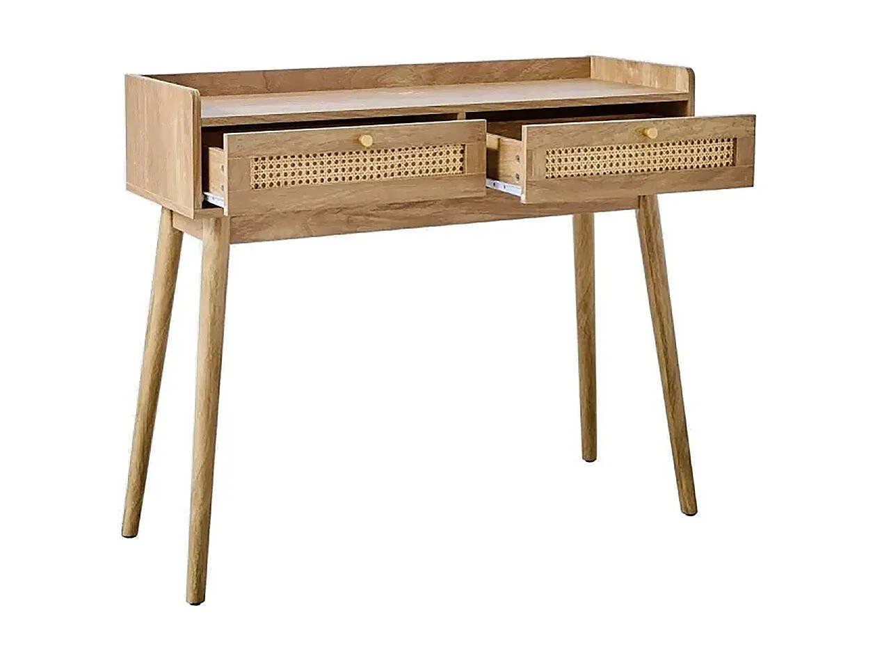 Console 2 tiroirs avec façades en rotin PALMO