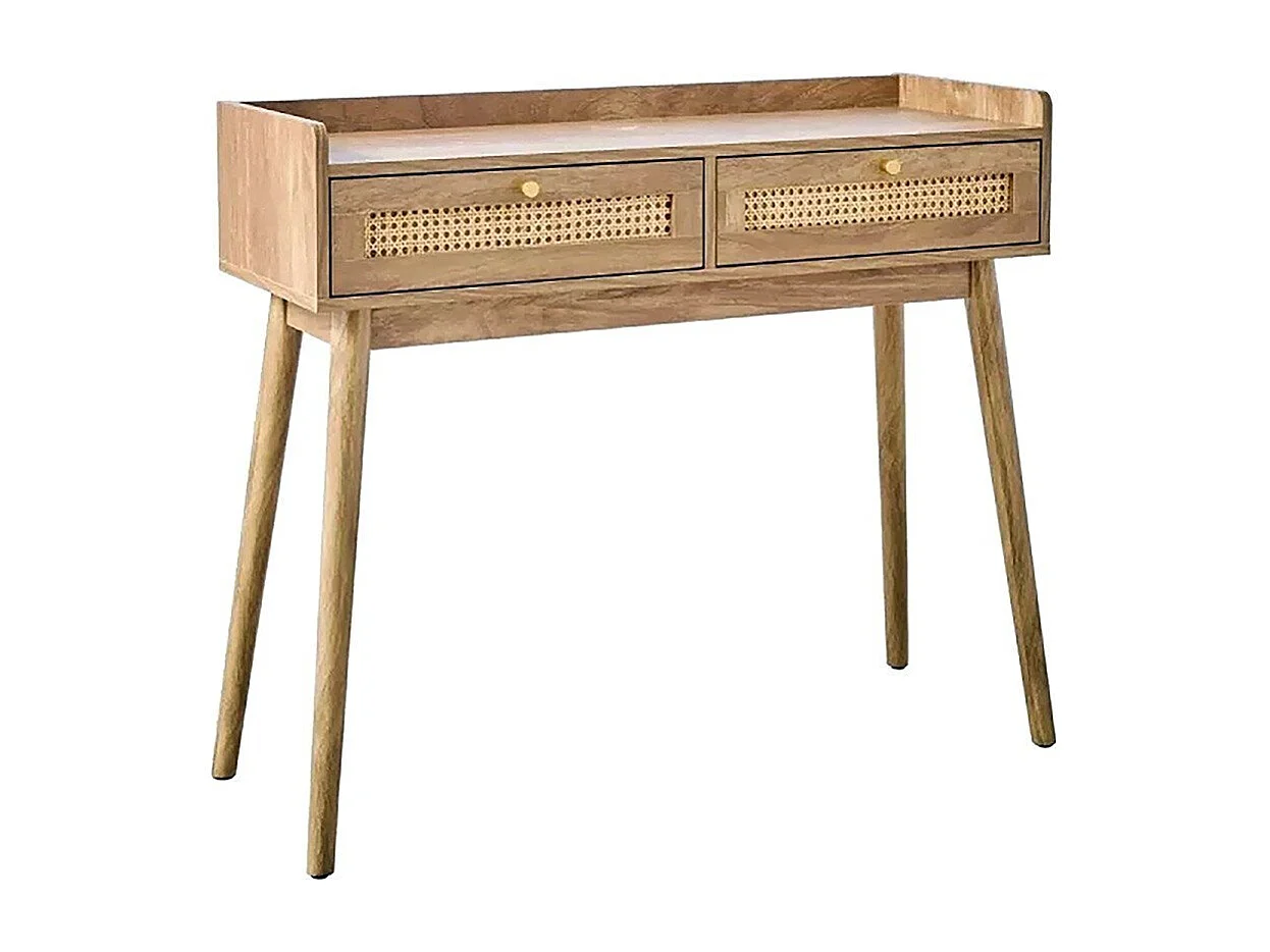 Consolle 2 cassetti con frontali in rattan e gambe in legno L100 cm - PALMO