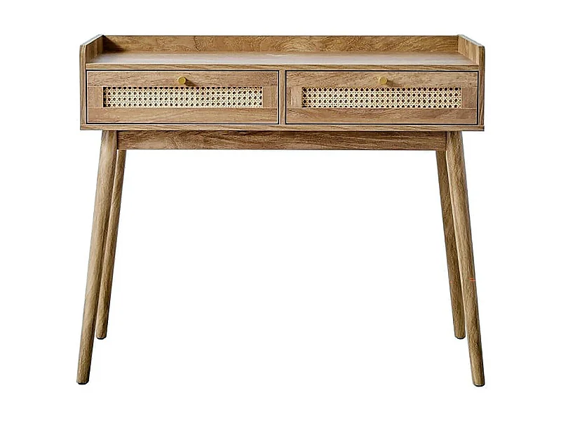 Consolle 2 cassetti con frontali in rattan e gambe in legno L100 cm - PALMO