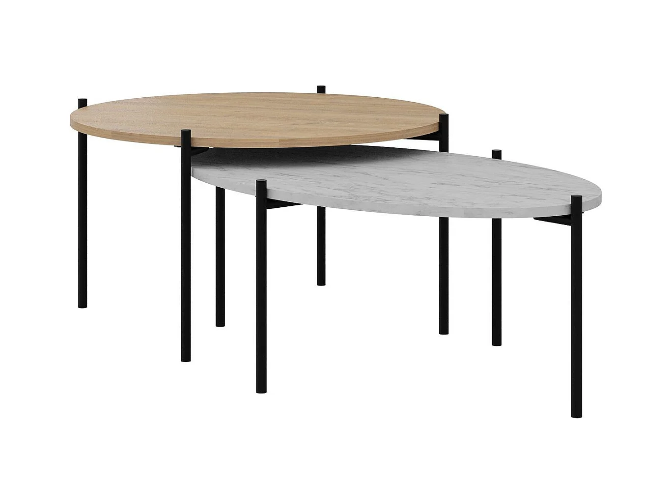 Lot de 2 tables basses gigognes effet chêne et effet marbre gris - Loris