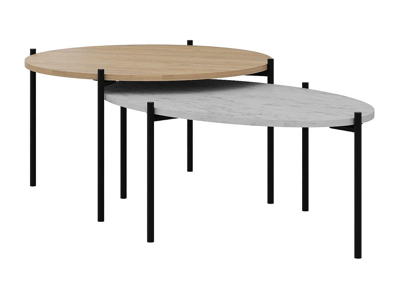 Lot de 2 tables basses gigognes effet chêne et effet marbre gris - Loris