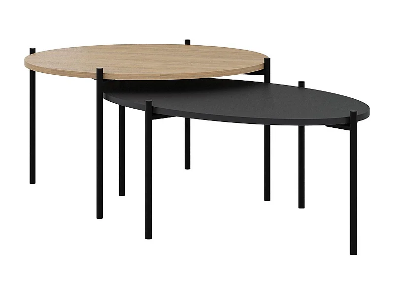 Lot de 2 tables basses gigognes effet chêne et noir - Loris