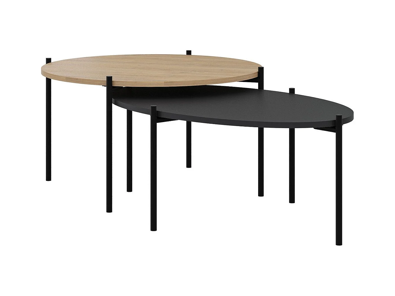 Lot de 2 tables basses gigognes effet chêne et noir - Loris