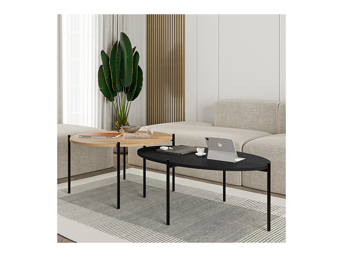 Lot de 2 tables basses gigognes effet chêne et noir - Loris