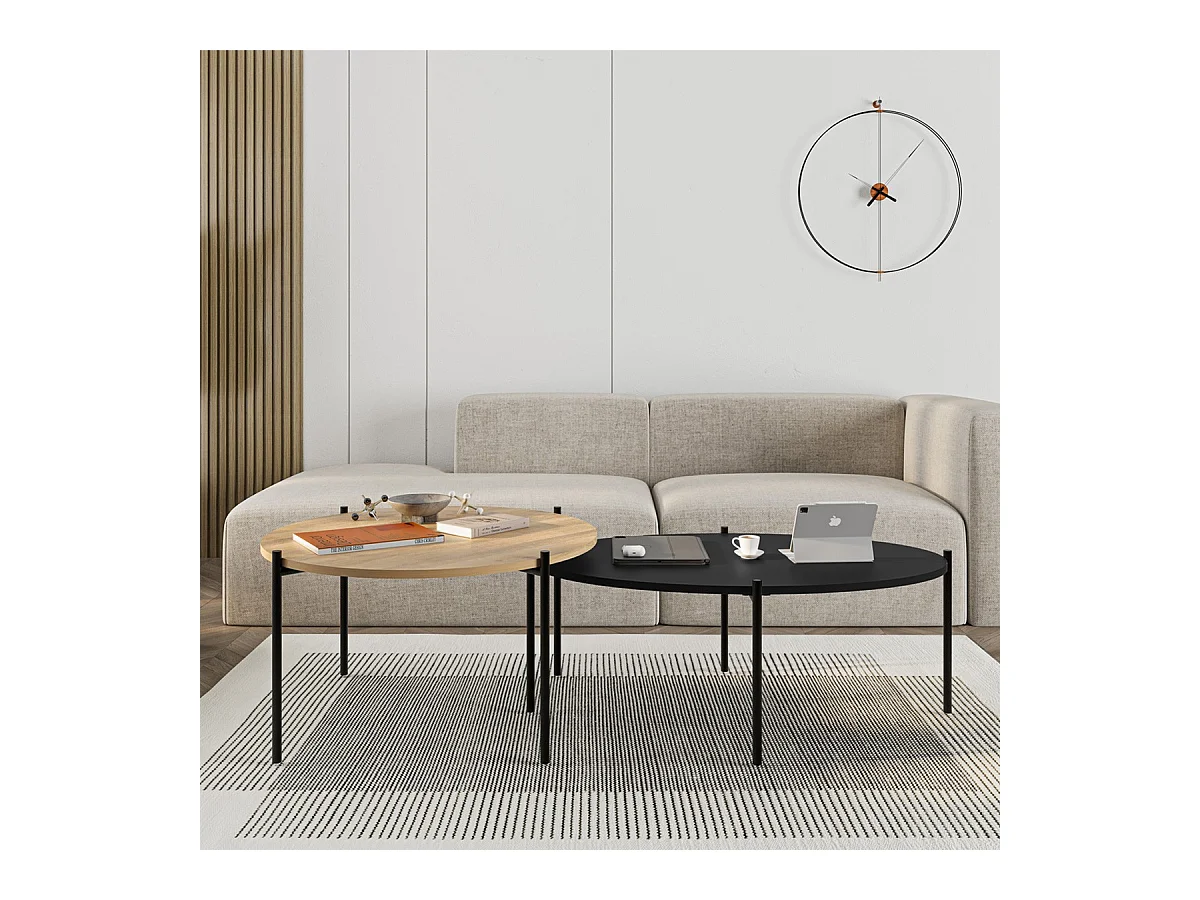 Lot de 2 tables basses gigognes effet chêne et noir - Loris