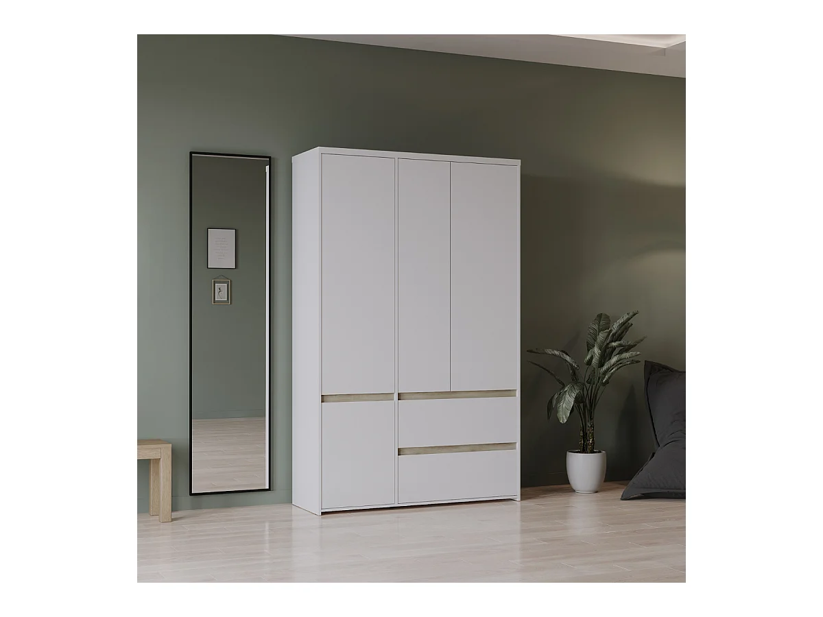 Armoire 4 portes et 2 tiroirs décor chêne kronberg et blanc mat H220,5 cm - CLYDE