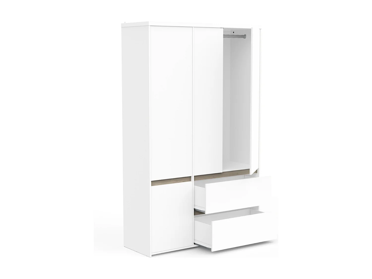 4-türiger Kleiderschrank mit 2 Schubladen in Eiche Kronberg Dekor und mattem Weiß H220,5 cm - CLYDE