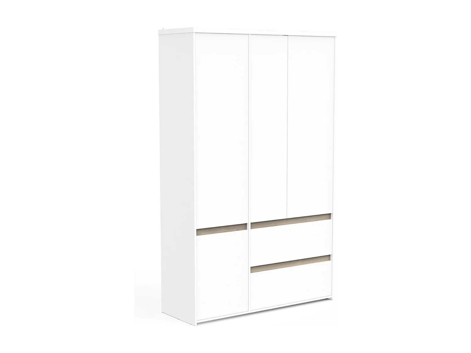 4-türiger Kleiderschrank mit 2 Schubladen in Eiche Kronberg Dekor und mattem Weiß H220,5 cm - CLYDE