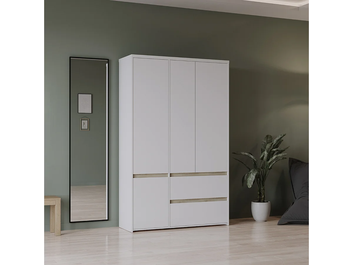 Guarda-roupa de 4 portas e 2 gavetas, decoração em carvalho Kronberg e branco mate, H220,5 cm - CLYDE
