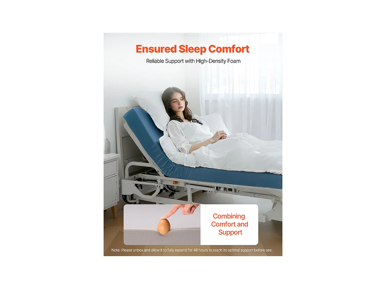 Colchón Médico SucceBuy, Carga de 158,8 kg, Colchón de Espuma para Cama Médica, 203 x 91,4 x 15,3 cm, para Uso Prolongado en el Hogar, Hospitales y Residencias