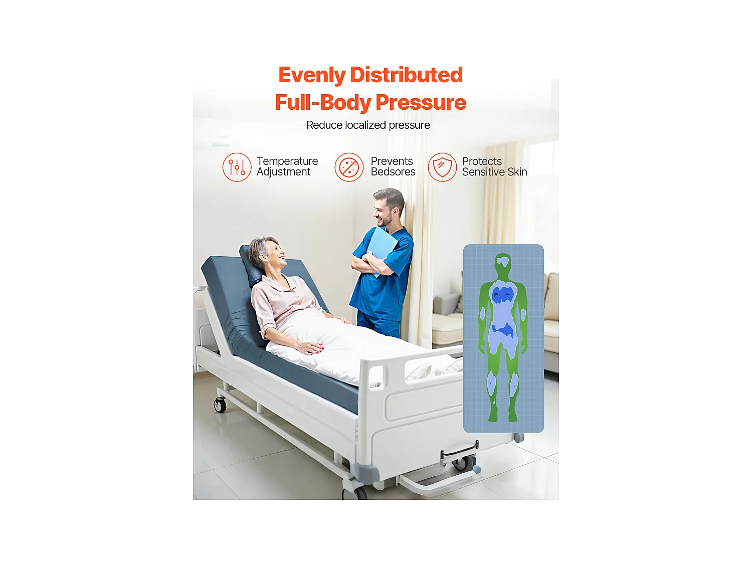 Colchón Médico SucceBuy, Carga de 158,8 kg, Colchón de Espuma para Cama Médica, 203 x 91,4 x 15,3 cm, para Uso Prolongado en el Hogar, Hospitales y Residencias