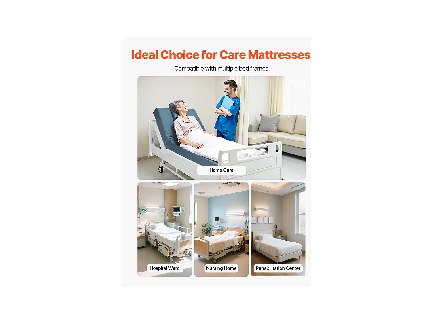 Colchón Médico SucceBuy, Carga de 158,8 kg, Colchón de Espuma para Cama Médica, 203 x 91,4 x 15,3 cm, para Uso Prolongado en el Hogar, Hospitales y Residencias