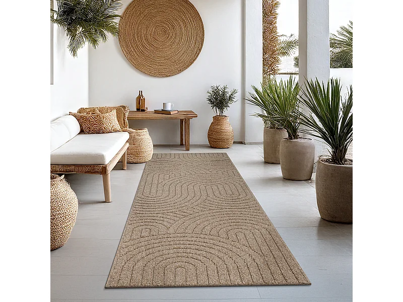 Tapis Kos extérieur moderne arc, Nature, 80 x 250 cm