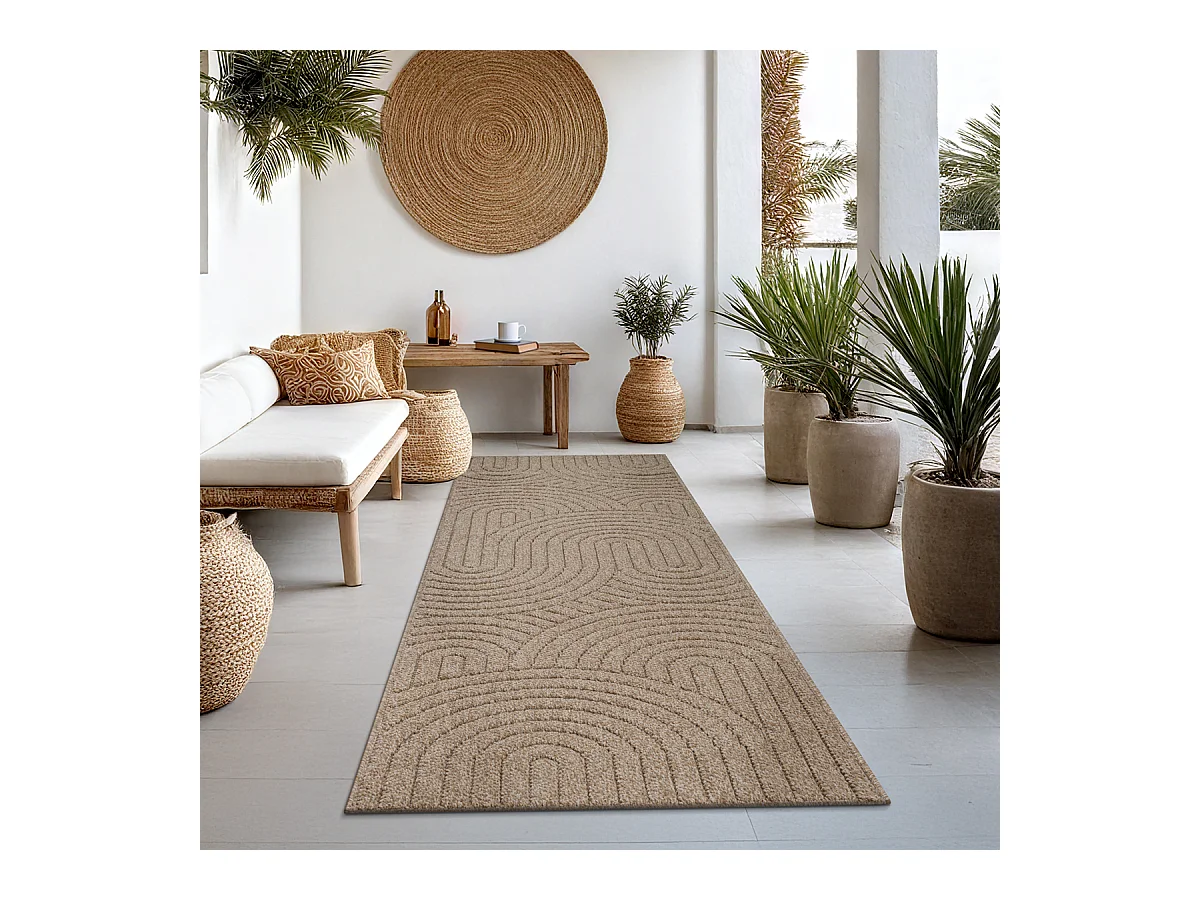 Tapis Kos extérieur moderne arc, Nature, 80 x 250 cm