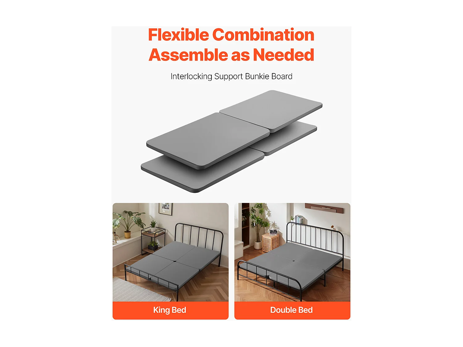 Planche de Lit Queen Size SucceBuy, 201 x 148 x 3,8 cm Lot de 4, Sommier Panneau avec Tissu Oxford 200D, pour Maison Hôtel Appartement, Gris