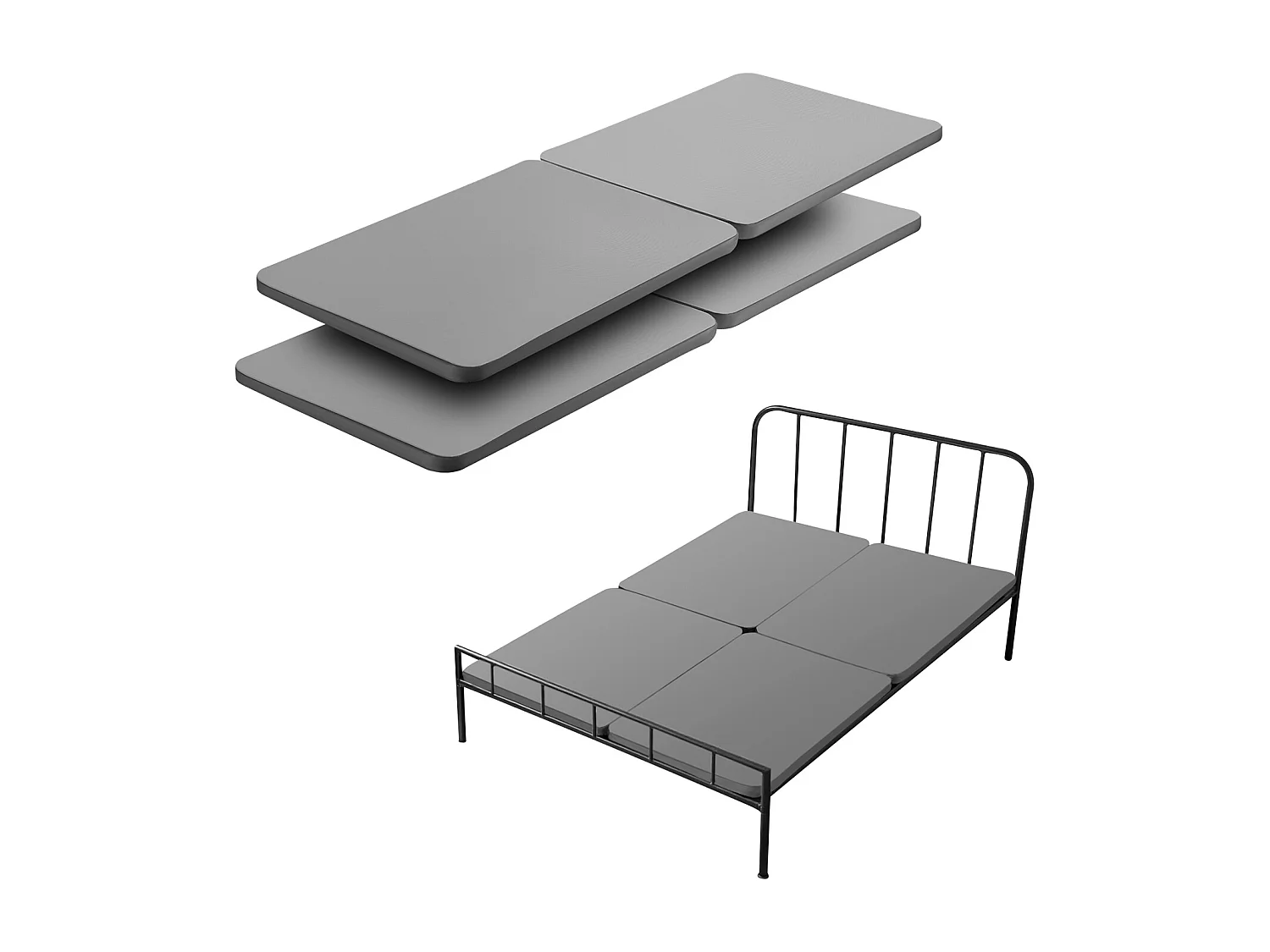Planche de Lit Queen Size SucceBuy, 201 x 148 x 3,8 cm Lot de 4, Sommier Panneau avec Tissu Oxford 200D, pour Maison Hôtel Appartement, Gris