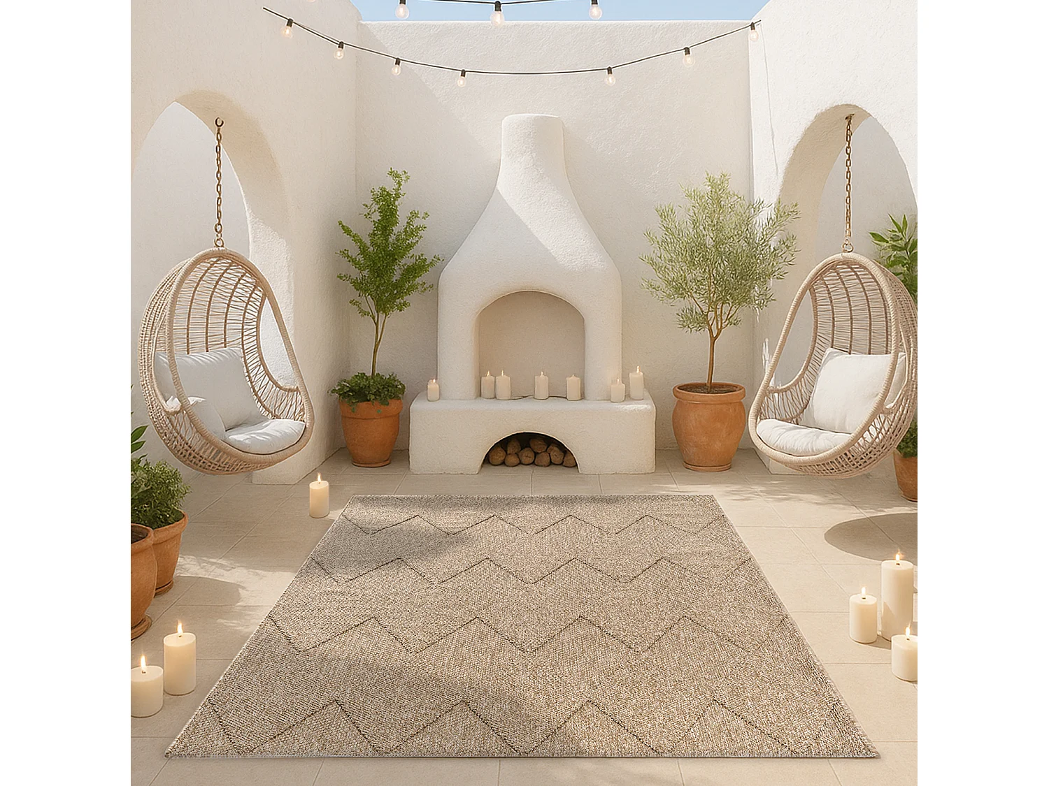 Tapis Kos extérieur moderne losange, Nature, 200 x 280 cm