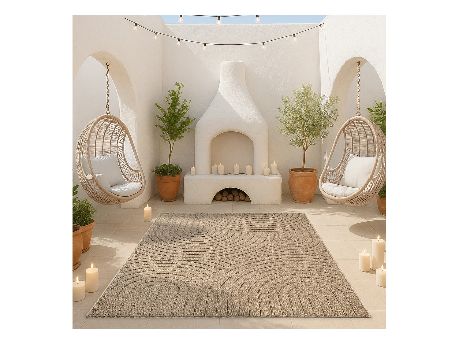 Tapis Kos extérieur moderne arc, Nature, 160 x 220 cm