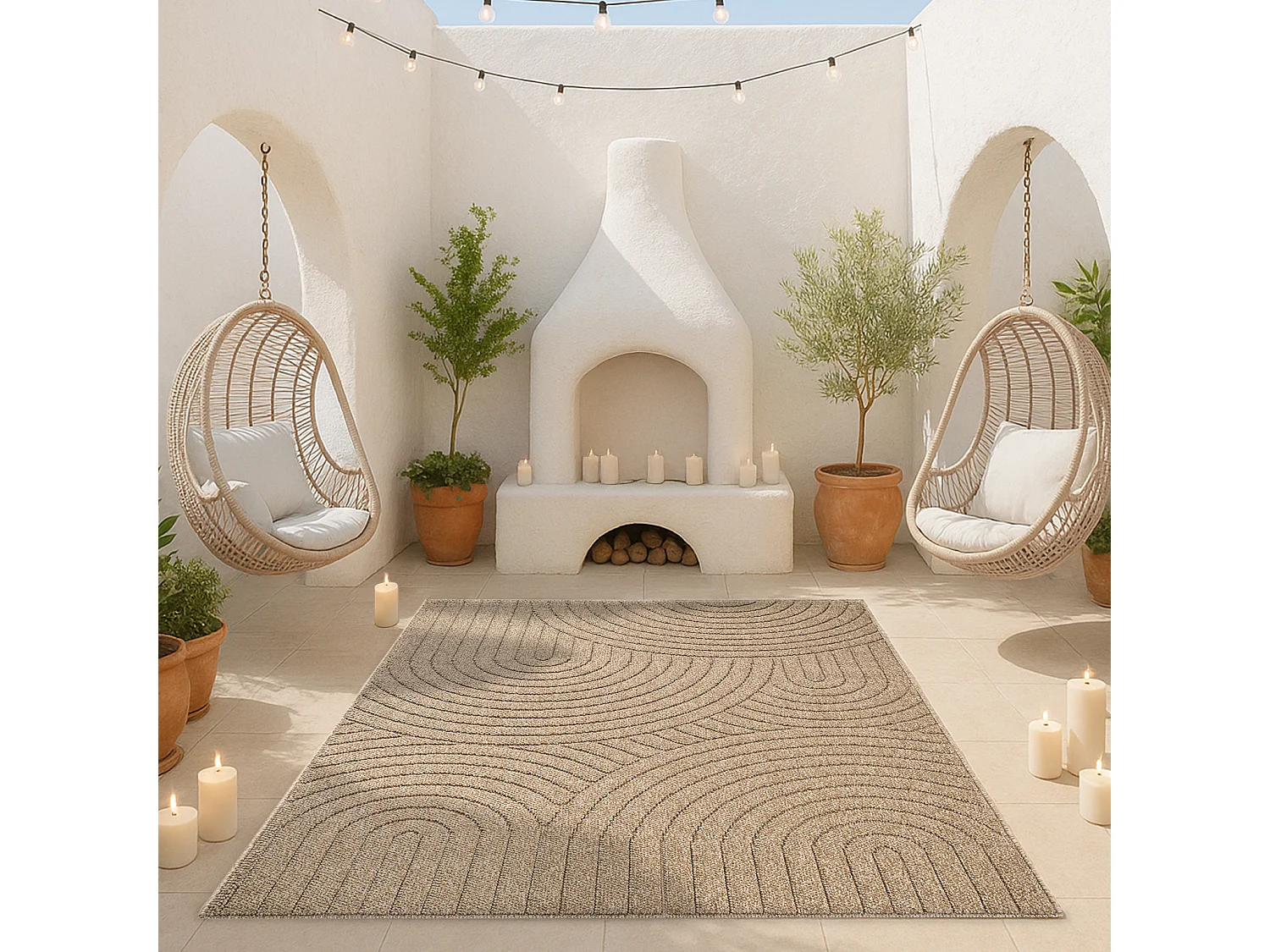 Tapis Kos extérieur moderne arc, Nature, 160 x 220 cm