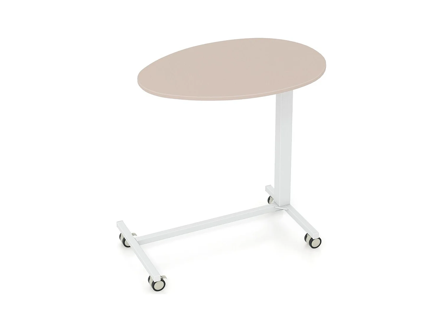 Scrivania da lavoro mobile con ruote bloccabili e piano ovale, Scrivania rotante regolabile in altezza Roseo