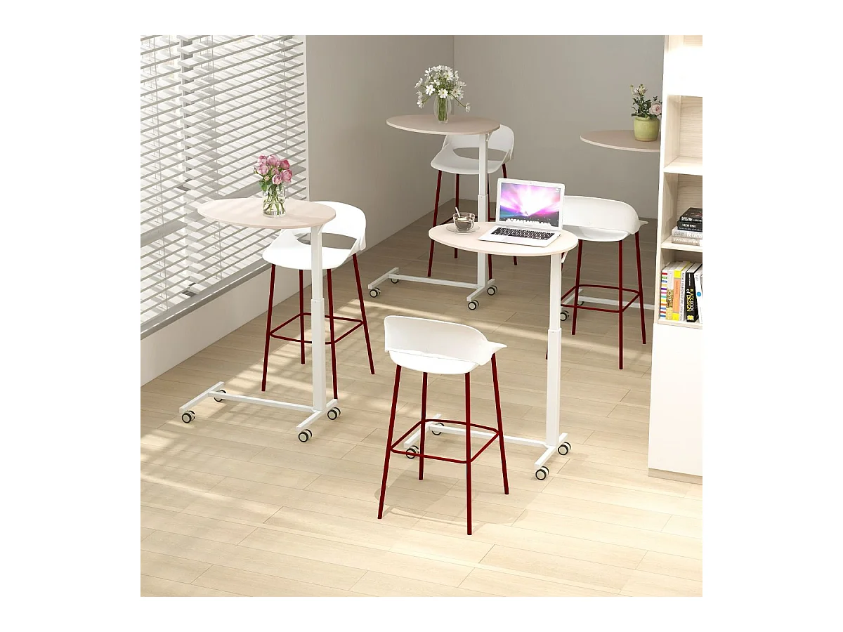 Scrivania da lavoro mobile con ruote bloccabili e piano ovale, Scrivania rotante regolabile in altezza Roseo