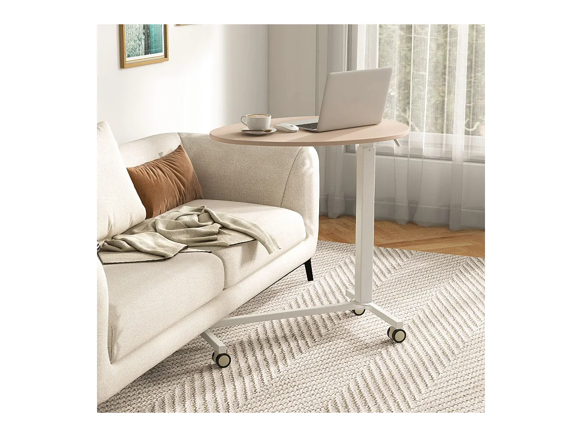 Scrivania da lavoro mobile con ruote bloccabili e piano ovale, Scrivania rotante regolabile in altezza Roseo