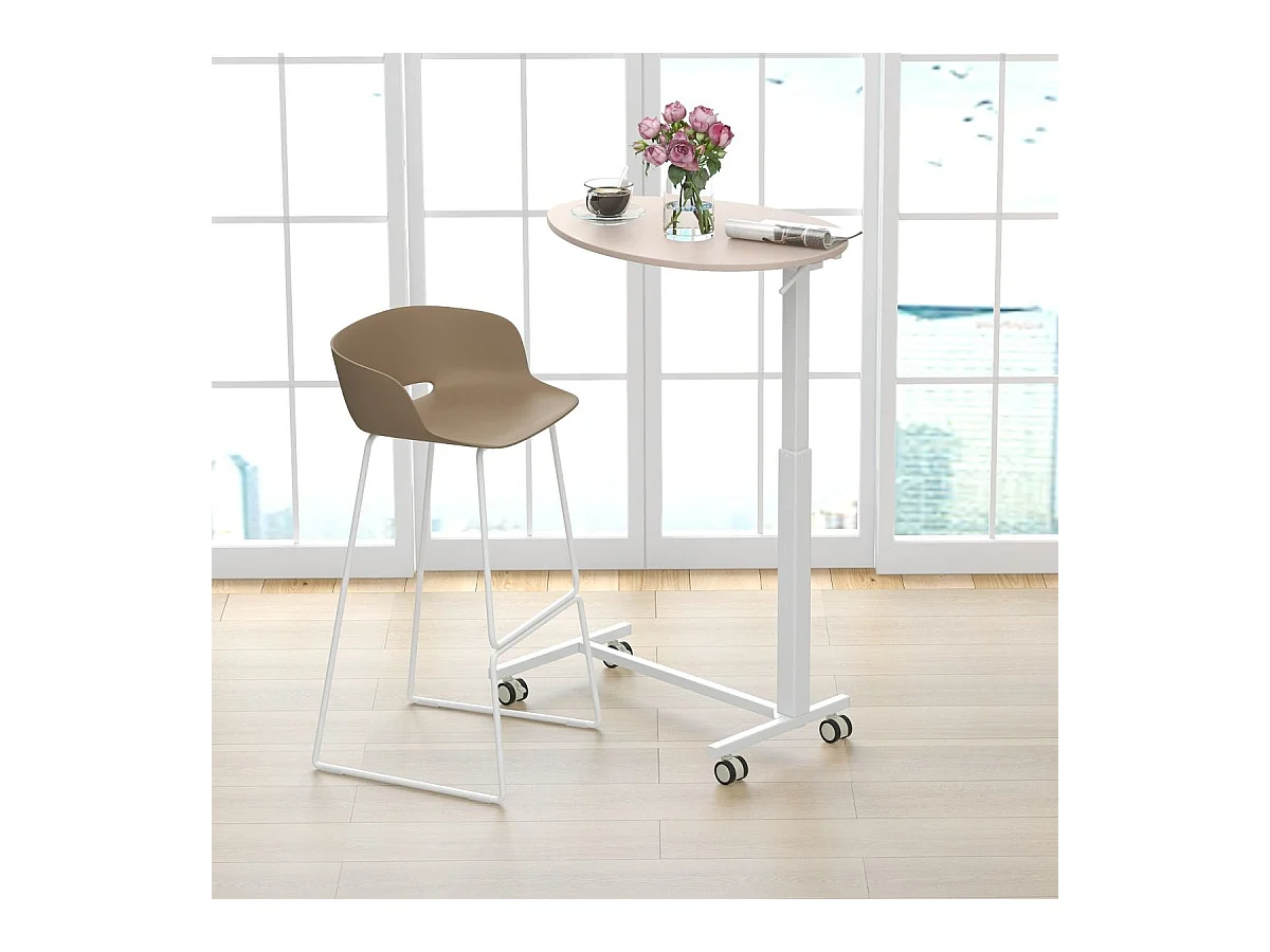 Scrivania da lavoro mobile con ruote bloccabili e piano ovale, Scrivania rotante regolabile in altezza Roseo