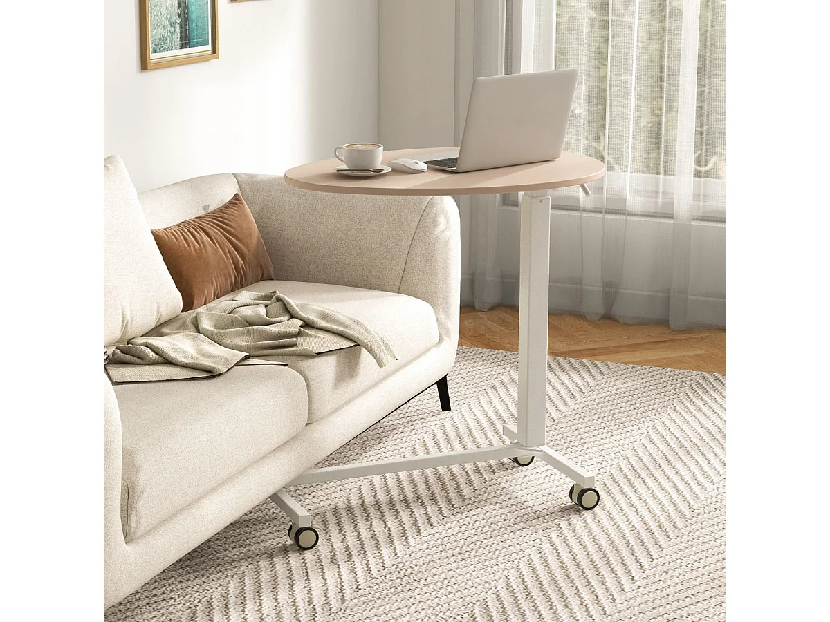 Höhenverstellbarer Beistelltisch mit Rollen Mobiler Laptoptisch 74-108 cm Rosa + Weiß statische Belastung bis zu 75 kg