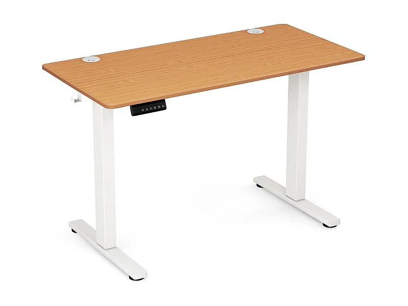 Höhenverstellbarer Schreibtisch 120 x 60 cm elektrischer Stehschreibtisch Rustikales Natur + Weiß
