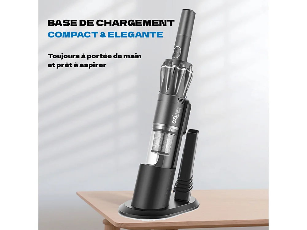 Handstofzuiger eziclean® Blaster F90 Draadloos 90W Grijs voor Bank - Krachtige Li-ion Batterij en Veelzijdige Accessoires