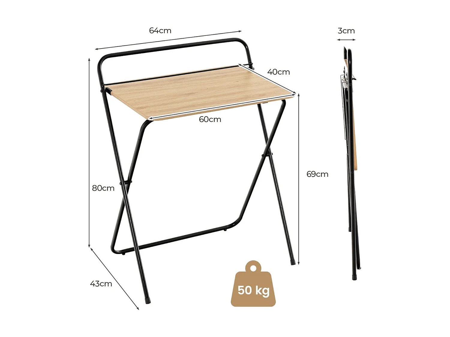 Bureau Informatique Pliable de 60 Cm Bureau D'écriture Compact pour Le Bureau à Domicile avec Support pour Tablette Bureau D'étude Polyvalent Naturel