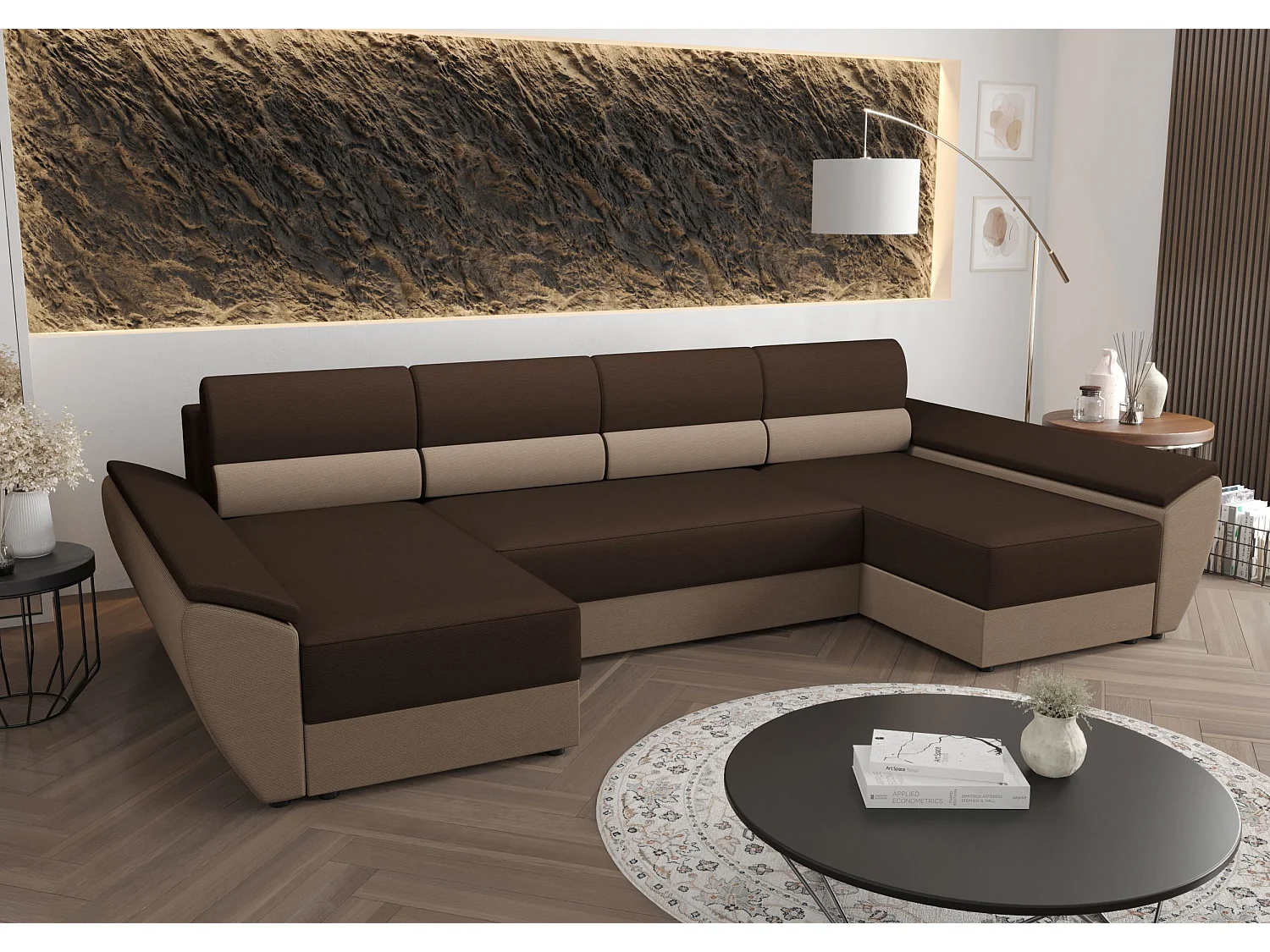 BEDANTE Ecksofa REBIU4 RAINBOW 20+05 Braun/Beige mit Schlaffunktion L-Form Sofa mit Stauraum Bettkasten Wohnzimmersofa Couch Sofa Bettsofa Bettkasten Bettcouch