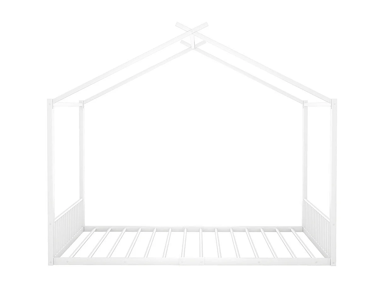 Lit d'enfant lit rembourré 140x200cm, cadre de lit en fer, rampe d'escalier, métal, blanc, sans matelas