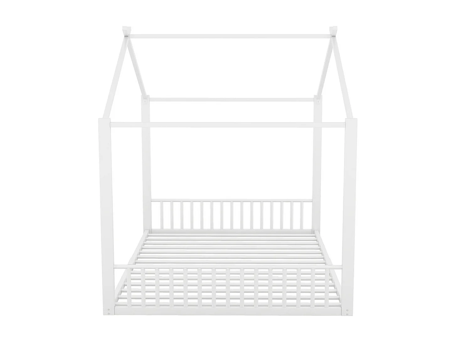 Lit d'enfant lit rembourré 140x200cm, cadre de lit en fer, rampe d'escalier, métal, blanc, sans matelas