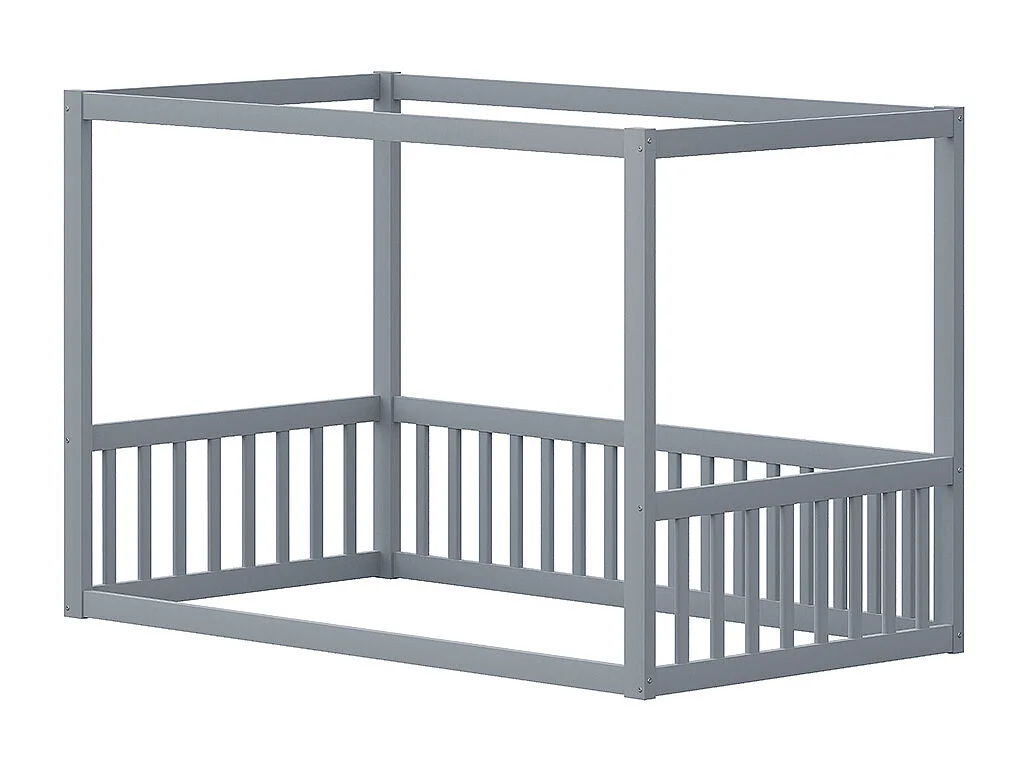 Lit à baldaquin pour enfants 90x200 cm, cadre de lit en bois massif pour enfants, adolescents, gris