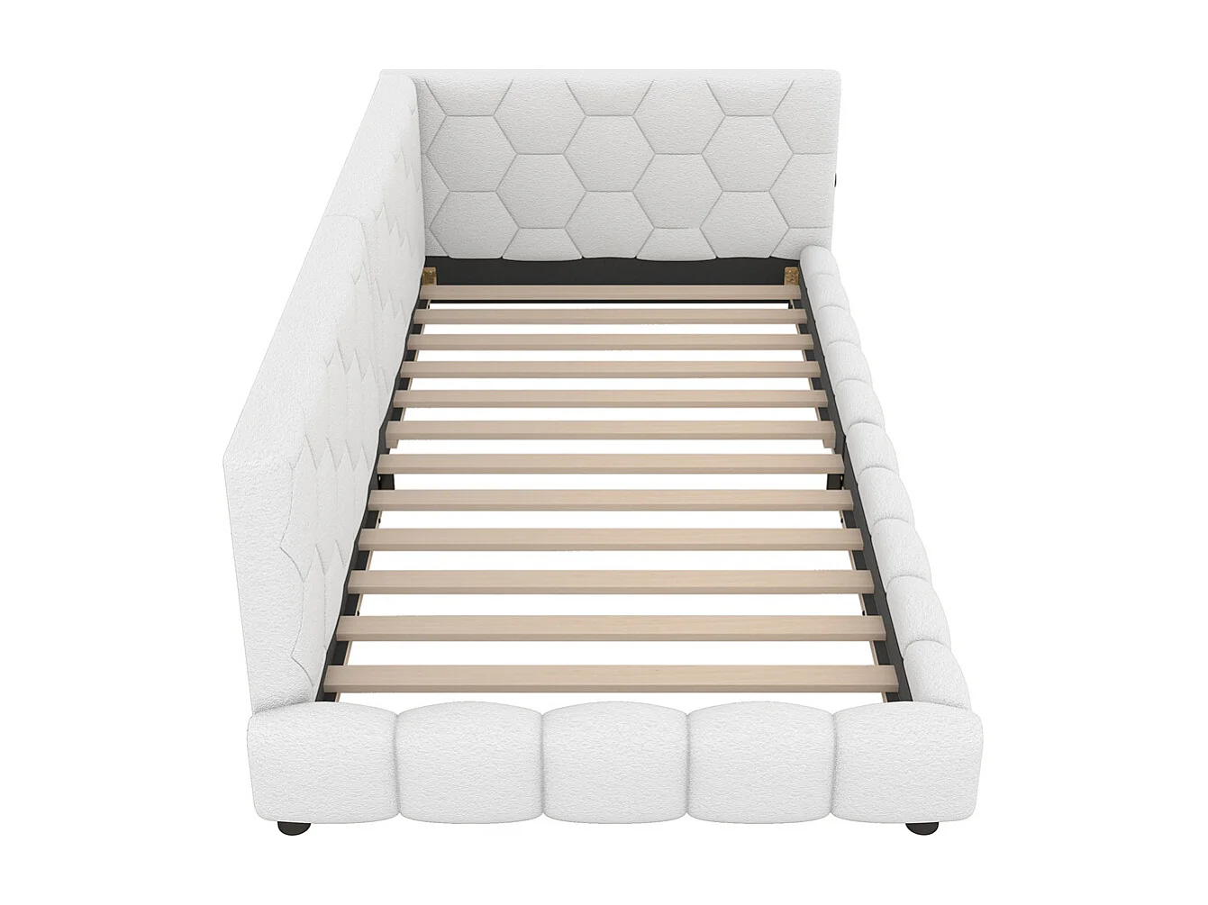 Lit de jour 90x200cm, canapé-lit avec sommier à lattes, lumière d'ambiance 16 couleurs, connexion usb, type-c, fleece+mdf, blanc, sans matelas