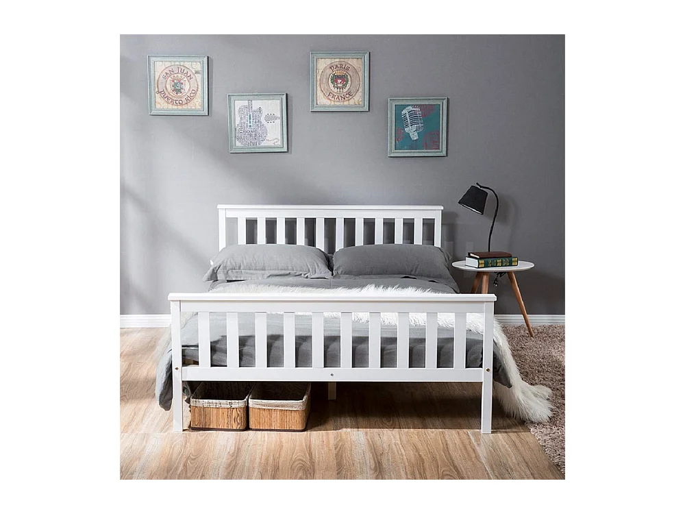 Lit jeune lit 140x200 cm lit sommier à lattes en bois lit en pin lit double bois massif blanc