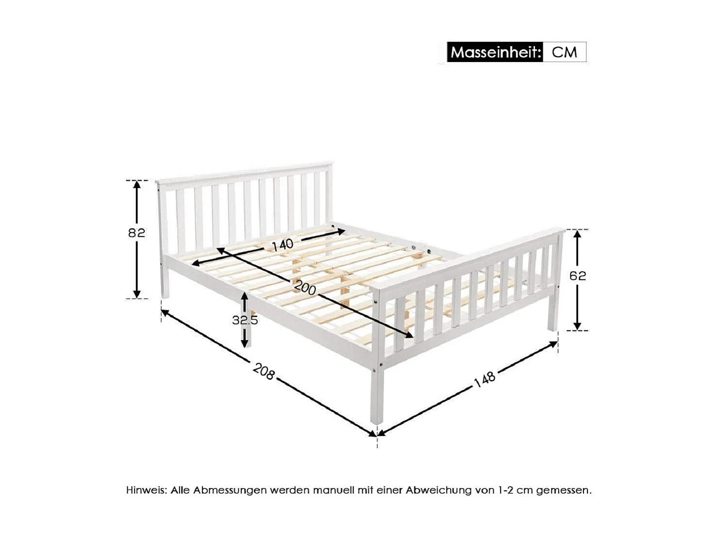 Lit jeune lit 140x200 cm lit sommier à lattes en bois lit en pin lit double bois massif blanc