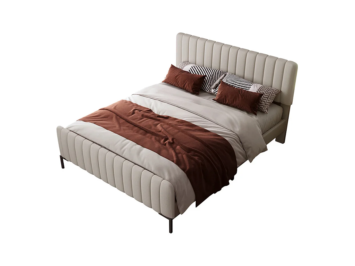 Lit jeune lit 140x200 cm lit rembourré avec sommier à lattes lit double lin gris-beige